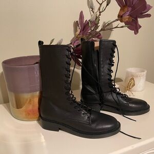Silent D - Rocker Lace-Up Black Leather Boots - New